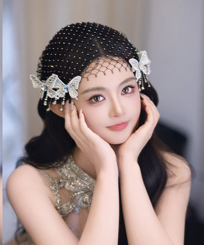 Classy White Alloy Tulle Zircon Butterfly Hairpin