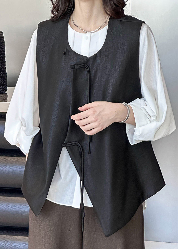 French Black Button Cotton Waistcoat Sleeveless
