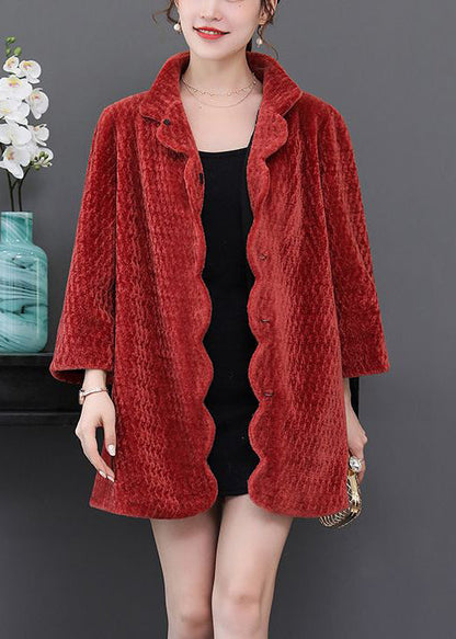 Watermelon Red Oversized Thick Cashmere Jackets Winter