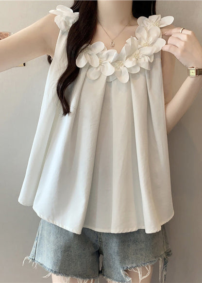 French White Oversized Cotton Vests Summer