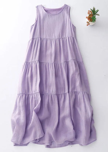Simple Purple O-neck Cotton Long Dresses Sleeveless