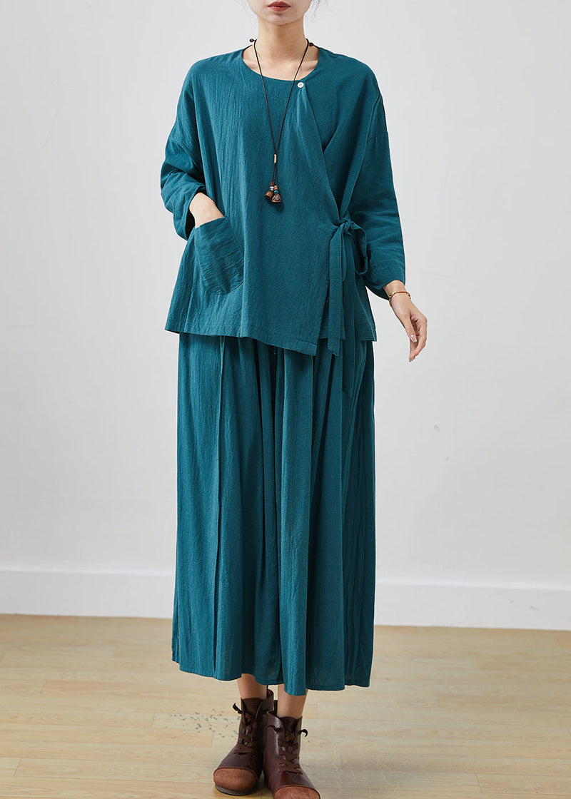Peacock Blue Oversized Linen Two Pieces Set Spring