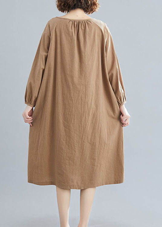 Chocolate Loose Dress V Neck Spring