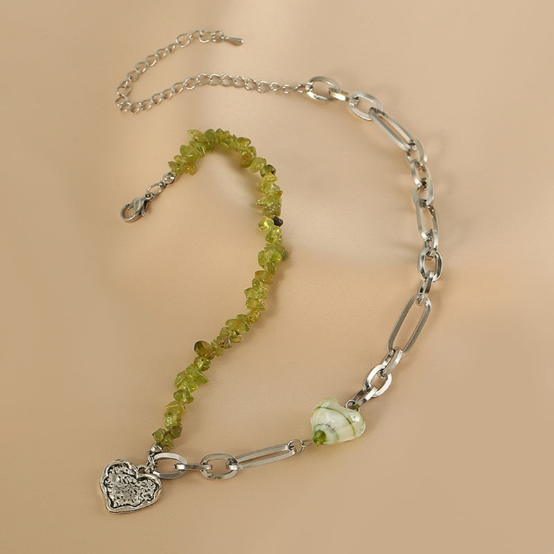 Colorblock Sterling Silver Alloy Love Patchwork Beads Graduated Bead Necklace