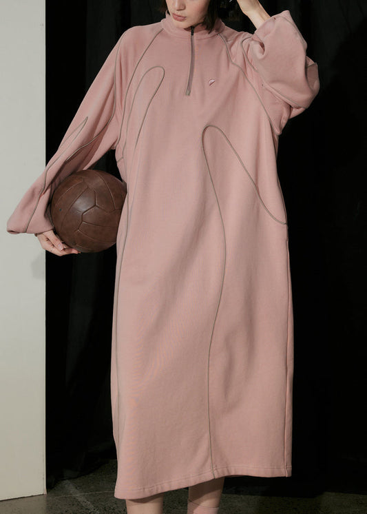 Boutique Pink Zip Up Patchwork Cotton Sweatshirts Dresses Fall