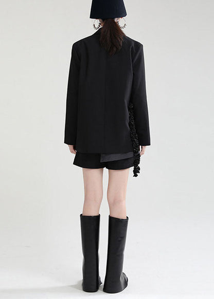 Fitted Black Peterpan Collar Patchwork Asymmetrical Design Fall Long Sleeve Coat