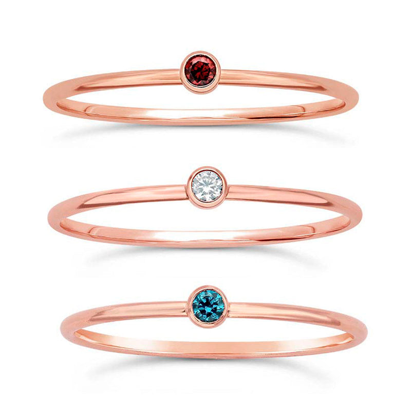 14/20 Rose Gold-filled Petite Stackable Rings Red White & Blue Cz Gemstones, Set of 3