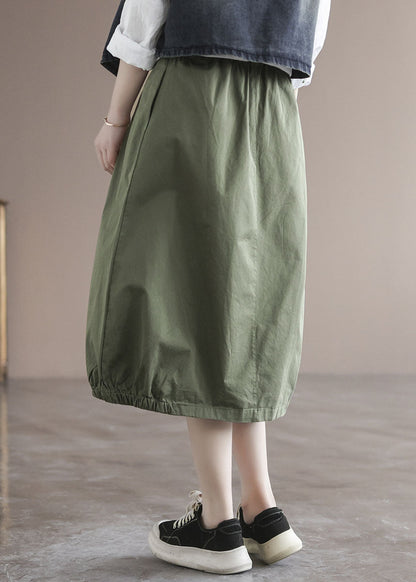 Green Patchwork Cotton Skirt High Waist Pockets Summer