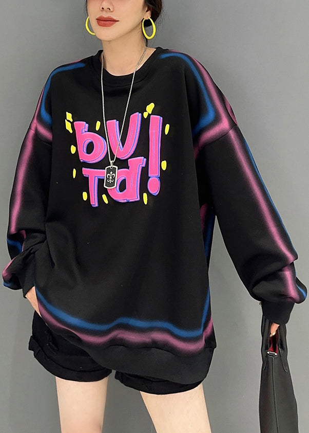 Pink O Neck Letter Printing Patchwork Cotton Sweatshirt Fall