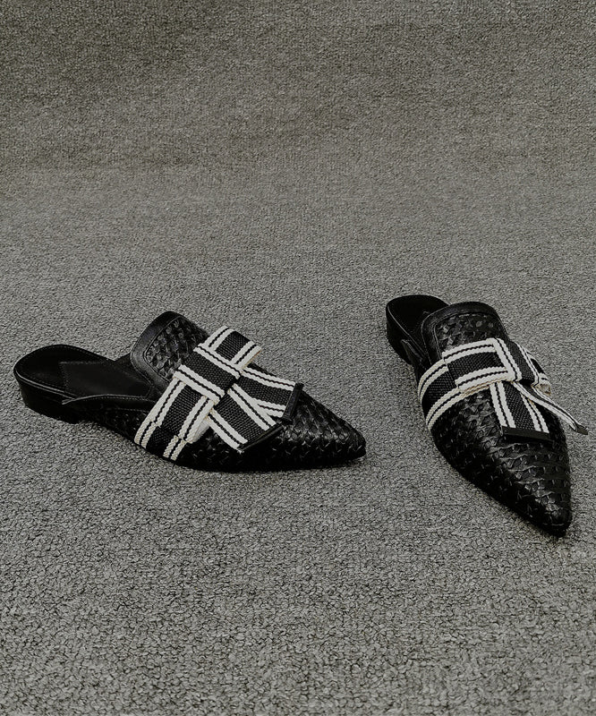 Black Bow Splicing Slide Sandals Pointed Toe
