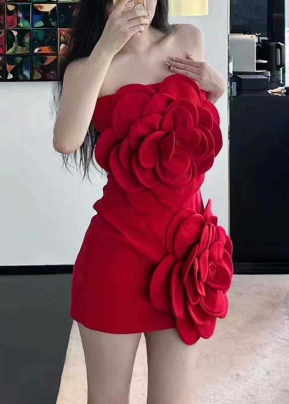 Red Bustier Mid Dress Sleeveles