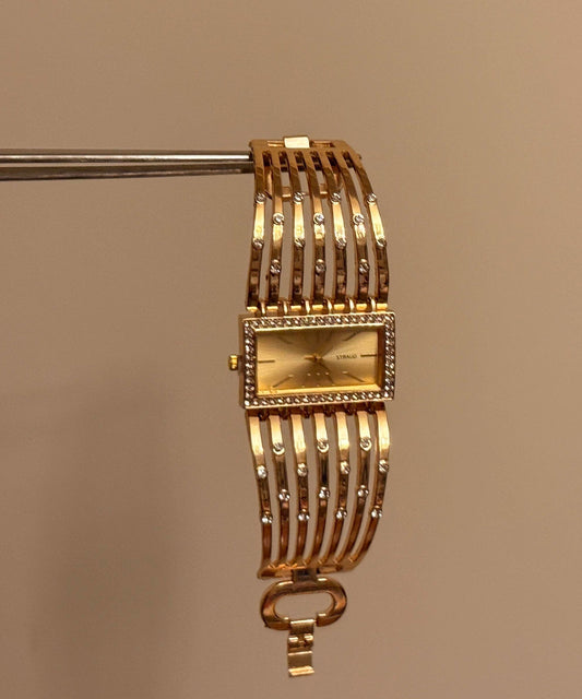 Classy Gold Metal Alloy Rectangle Hollow Out Watches