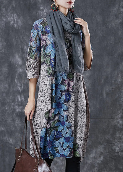 Modern Khaki Print Hollow Out Knit Dresses Half Sleeve