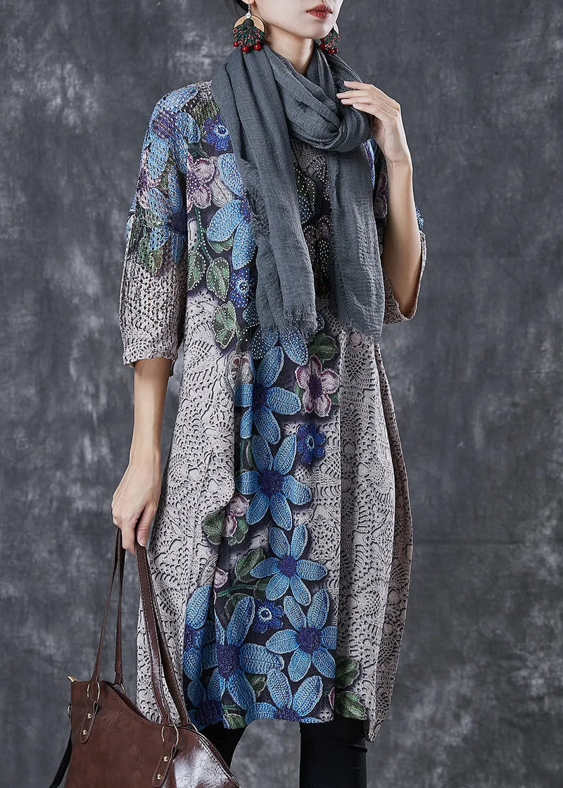 Modern Khaki Print Hollow Out Knit Dresses Half Sleeve