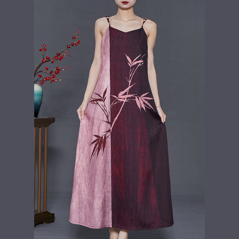 Art Mulberry Bamboo Patchwork Cotton Spaghetti Strap Dress Summer