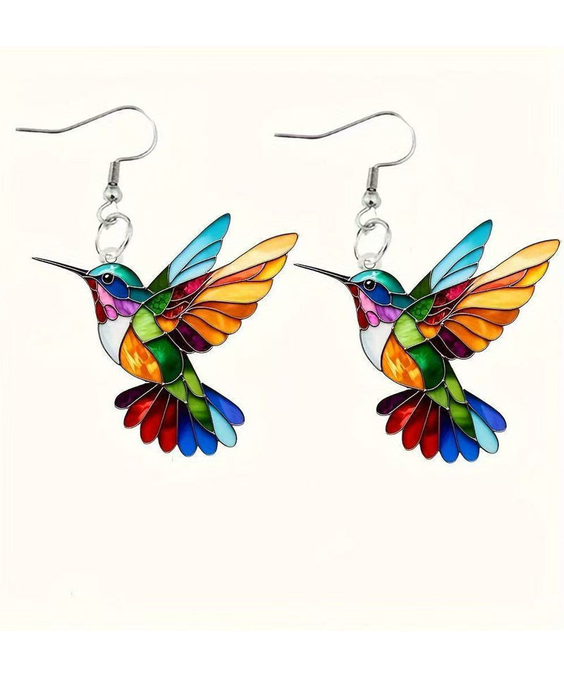 Rainbow Sterling Silver Acrylic Bird Drop Earrings