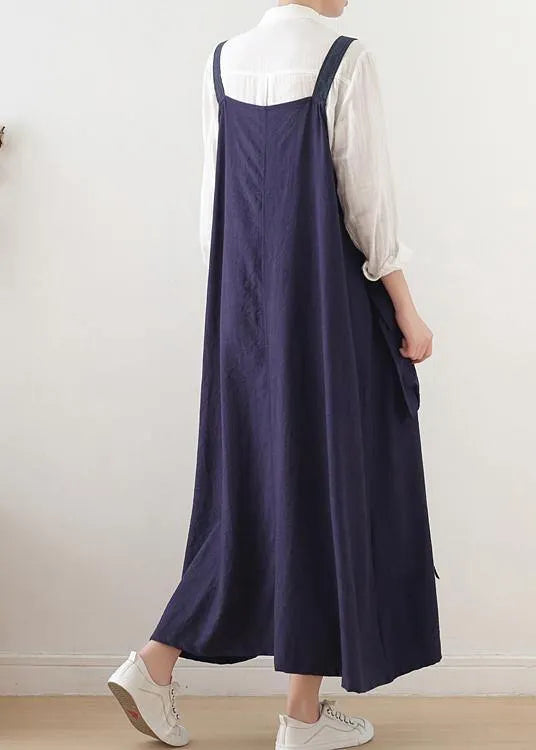 Spring Summer Cotton Skirt Blue Loose Large Sleeveless Dress
