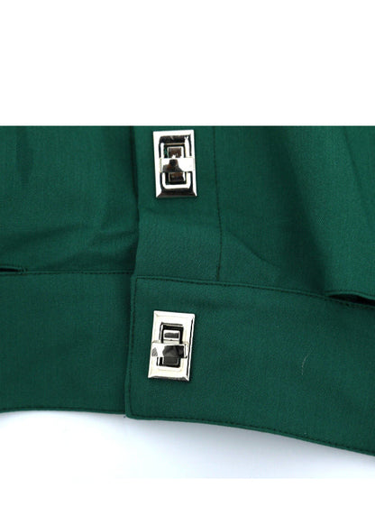 Blackish Green Peter Pan Collar Button Tops Long Sleeve