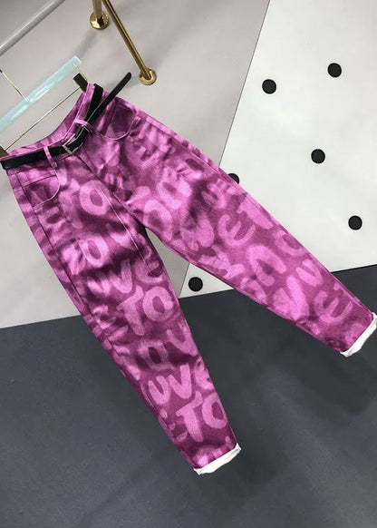 Green Pockets Graphic Print Jeans Fall