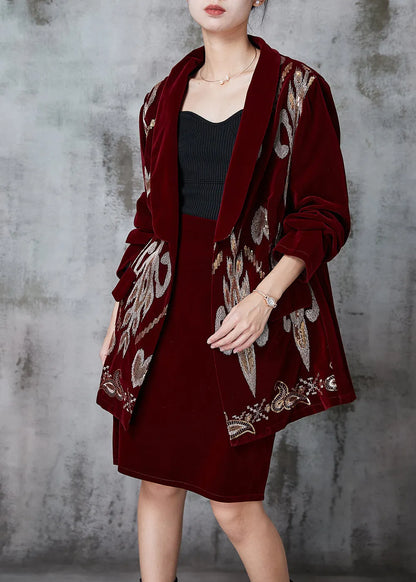 Mulberry Patchwork Silk Velour Two Piece Set Clothing Sequins Spring