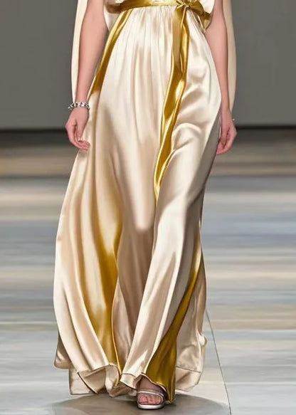 French Champagne Cinched Side Open Silk Party Dress Sleeveless