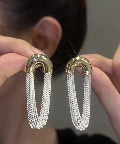 Classy White Sterling Silver Tassel Hoop Earrings