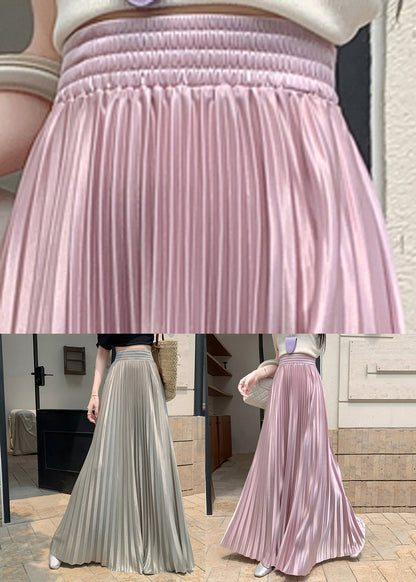 French Pink Wrinkled Silk a Line Skirt Summer