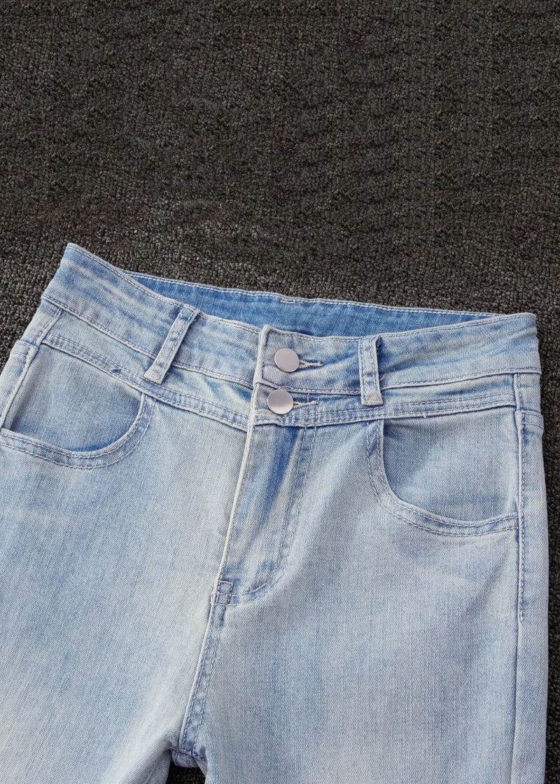 Slim Blue Tasseled High Waist Denim Flare Bottoms Summer