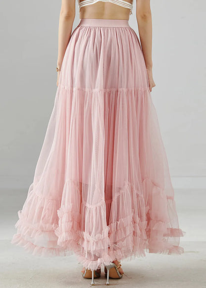 Pink Ruffled Exra Large Hem Tulle Skirt Fall