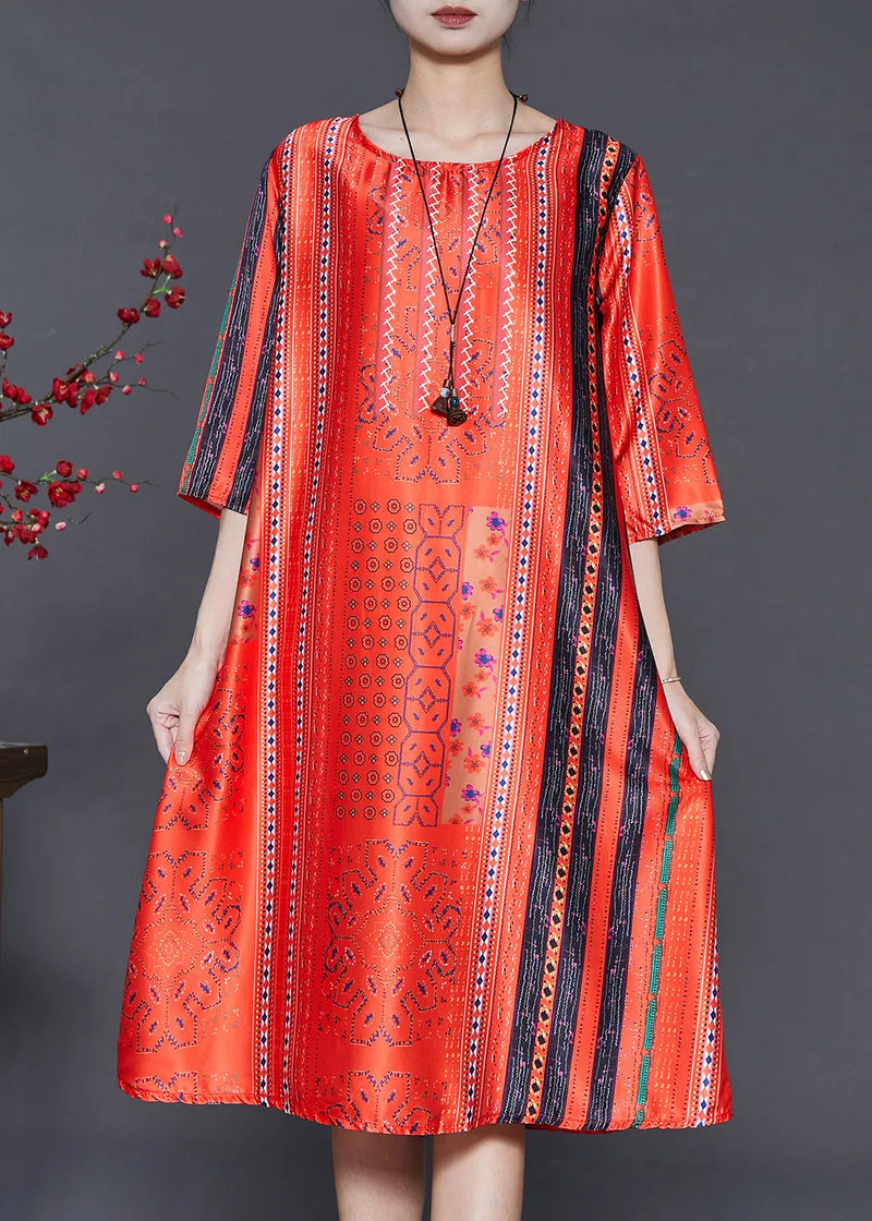 Red Oversized Print Chiffon Long Dress Summer