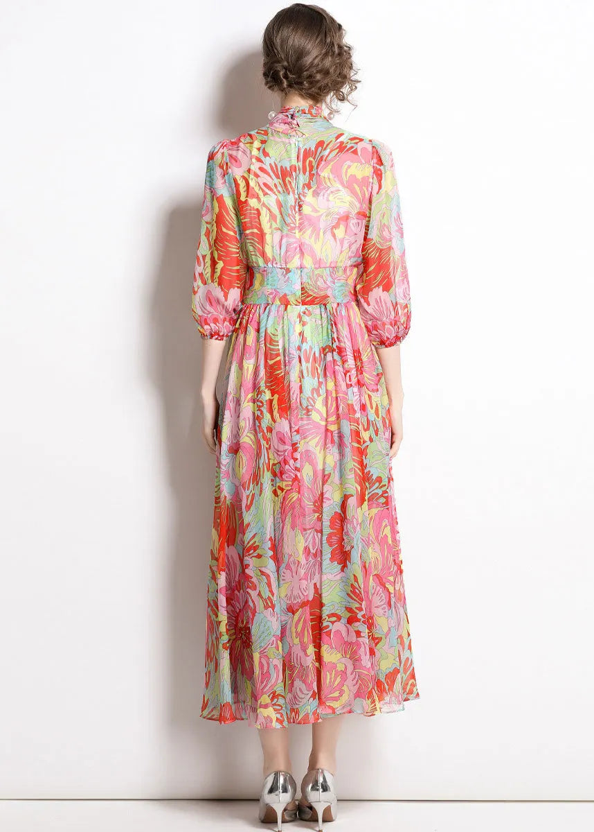 Red Lace Up Exra Large Hem Chiffon Beach Dresses Half Sleeve