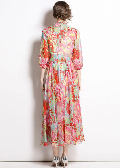 Red Lace Up Exra Large Hem Chiffon Beach Dresses Half Sleeve