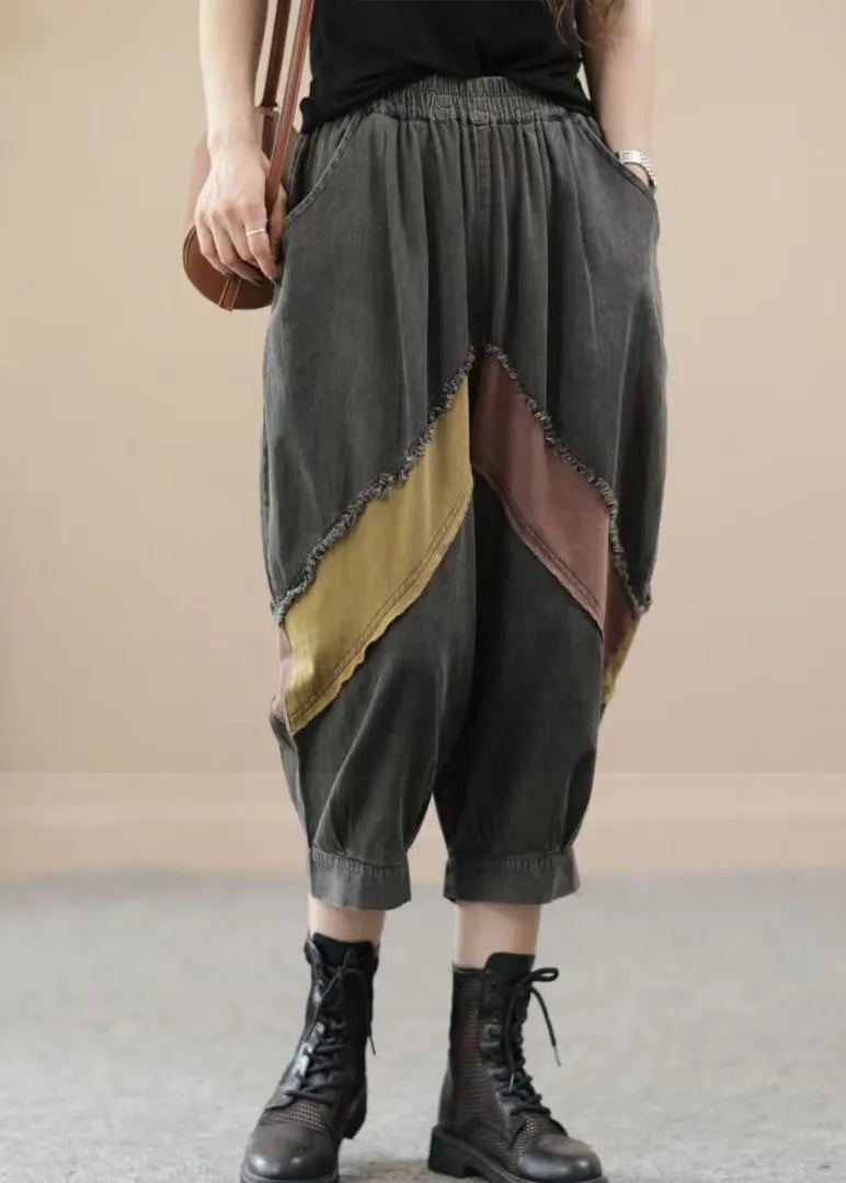 Blue O Neck Patchwork Denim 2 Piece Outfit Summer