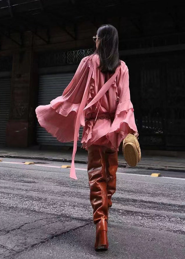 Rose Ruffles Work Dress Flare Sleeve