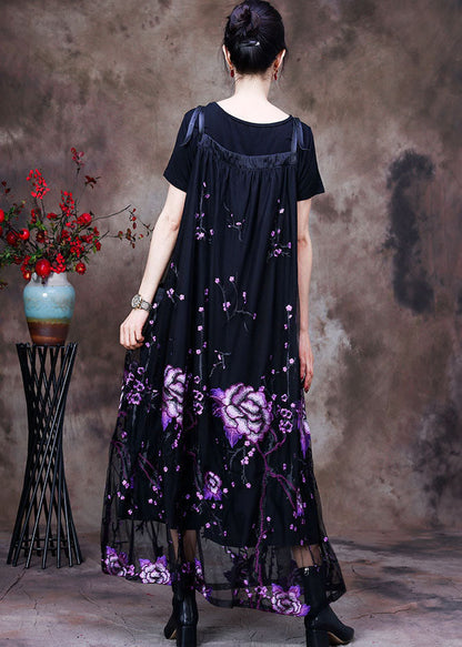 Black Embroideried Pockets Lace Two Pieces Set Summer