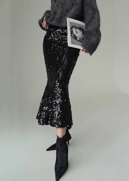 White Sequins High Waist High Waist Fishtail Skirts Spring