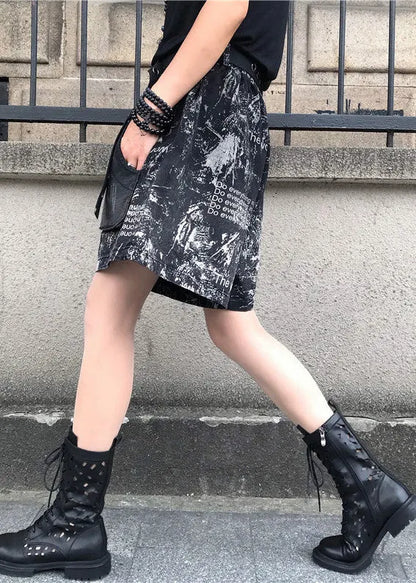 Print Patchwork High Waist Sashes Denim Shorts Spring