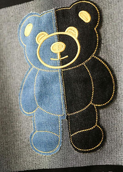 Black Patchwork Denim Print Fall Sweatshirts