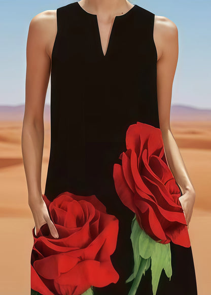 Fitted Black Oversized Cotton a Line Dress Sleeveless