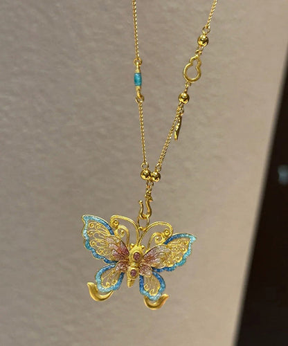 Gold Sterling Silver Overgild Butterfly Hollow Out Pendant Necklace