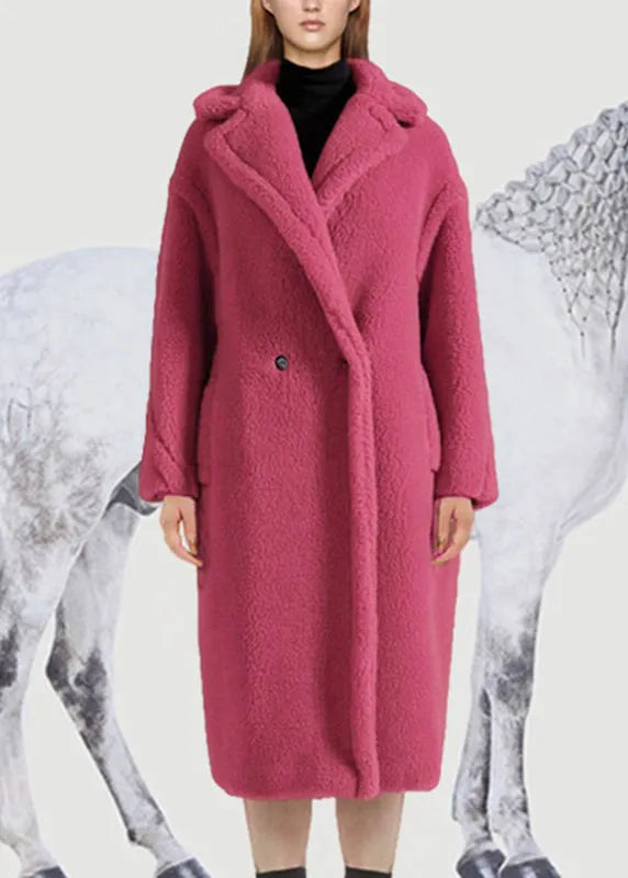Stylish Camel Peter Pan Collar Pockets Teddy Faux Fur Long Coats Winter