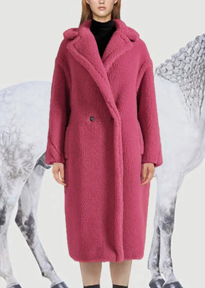 Stylish Camel Peter Pan Collar Pockets Teddy Faux Fur Long Coats Winter