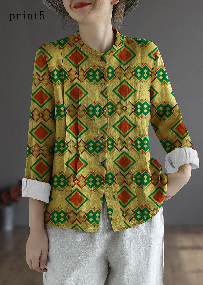 Blue Flower Button Fall Top Long Sleeve Linen