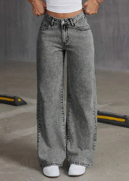 Grey High Waist Wide Leg Denim Pant
