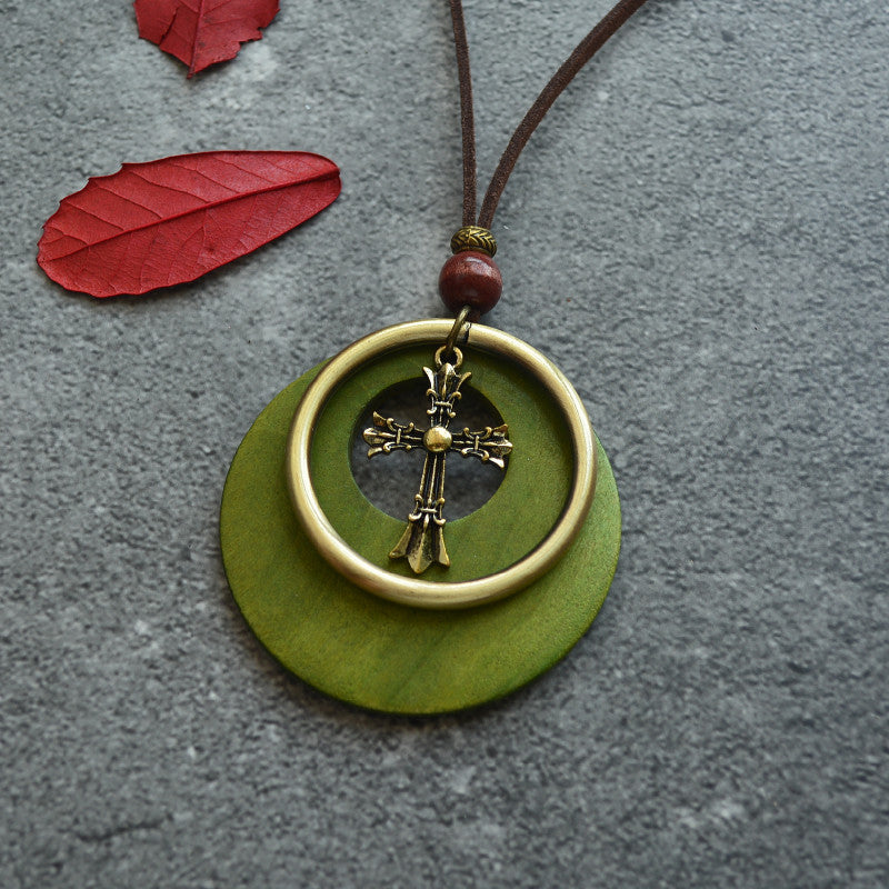 Simple Cotton and Linen Wood Chip Long Necklace