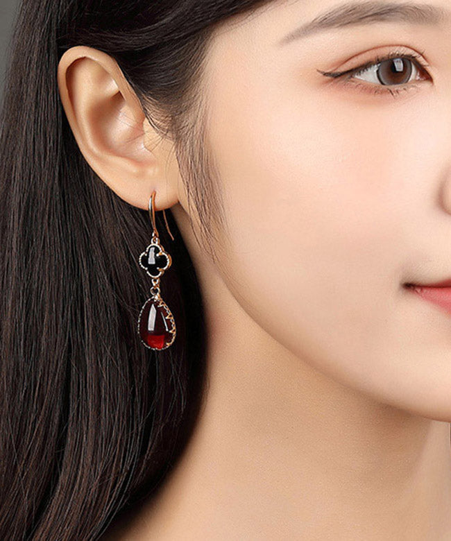 Red Coloured Glaze Clover Drip Drop Earrings