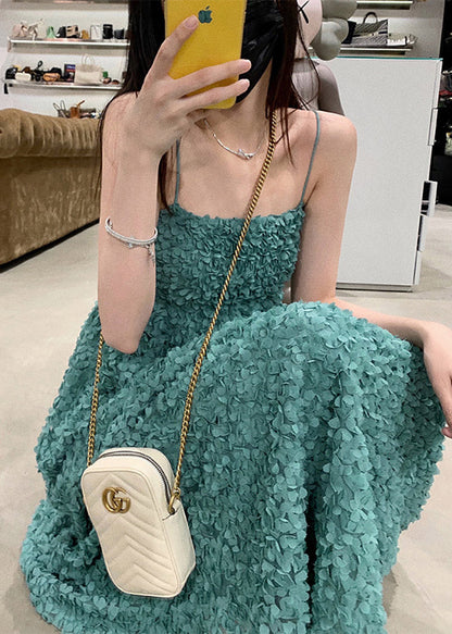 Green Slash Neck Embroideried Slip Long Dress Summer
