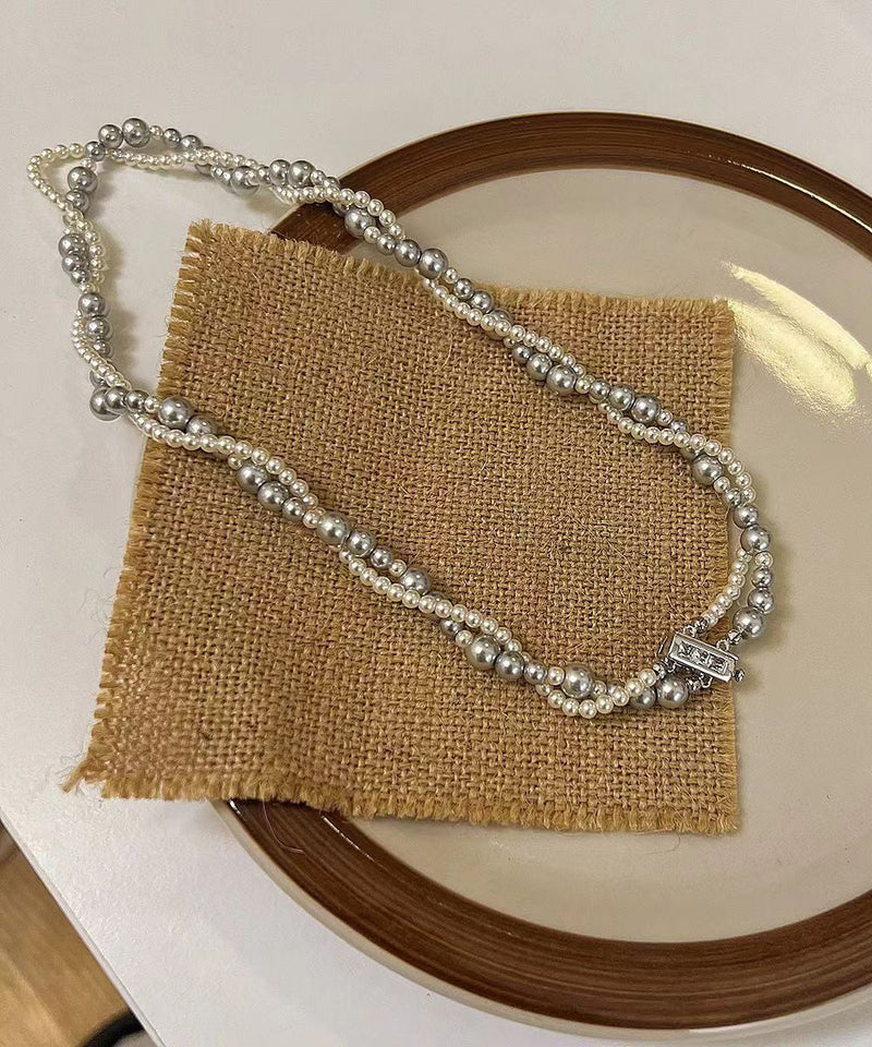 Unique Stainless Steel Double Layer Pearl Gratuated Bead Necklace