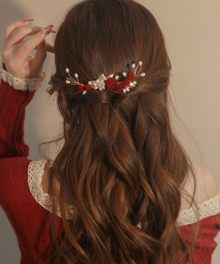 Mulberry Alloy Pearl Rose Hairpin