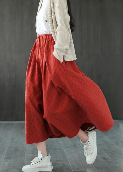 Boutique Orange Red Elastic Waist a Line Skirts Spring